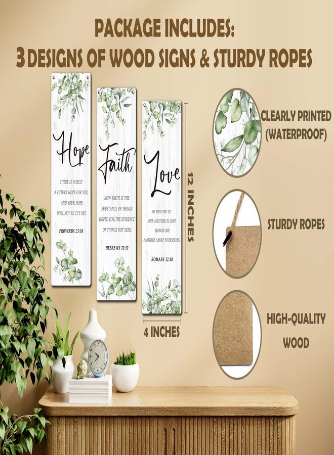 Zmyollo Inspirational Wall Decor Sign, 3 Pieces Motivational Wooden Sign With Rope, Hope Faith Love Wall Art Decor For Office Home Bedroom Living Room, Artwork Gifts For Family Friend, B04 - Image 2